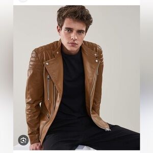 Reiss Tan Lamb Leather Sully Biker Jacket size medium